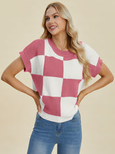 Load image into Gallery viewer, Double Take Full Size Checkered Round Neck Short Sleeve Sweater