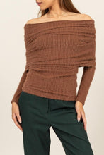 Load image into Gallery viewer, HYFVE Fuzzy Off Shoulder Textured Knit Top