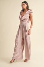 Load image into Gallery viewer, MABLE 3D Floral Applique Deep Cowl Neck Jumpsuit
