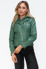 Load image into Gallery viewer, Snobbish Faux Leather Zip Up Drawstring Hooded Jacket