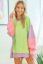 Load image into Gallery viewer, First Love Color Block Long Sleeve Slit Sweatshirt