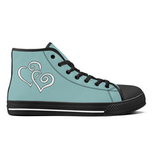Load image into Gallery viewer, Ti Amo I love you - Exclusive Brand - Shadow Green 2 - Double White Heart High-Top Canvas Shoes - Black Soles