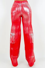 Load image into Gallery viewer, Cargo Wide Leg Jean in Foil Red