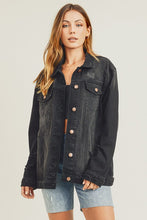 Load image into Gallery viewer, RISEN Full Size Distressed Long Sleeve Denim Jacket