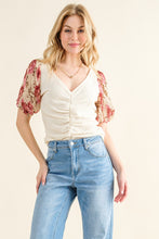 Load image into Gallery viewer, And The Why Full Size Floral Print Textured Sleeve Knit Top