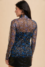 Load image into Gallery viewer, Annie Wear Floral Lettuce Hem Sheer Mesh Top
