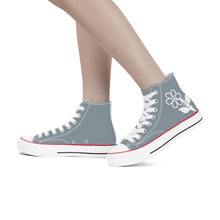 Load image into Gallery viewer, Ti Amo I love you - Exclusive Brand - Regent Grey - White Daisy - High Top Canvas Shoes - White  Soles