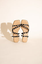 Load image into Gallery viewer, Temira - Black - Strappy - Open Toed - Studded Flat Square Slides