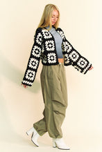 Load image into Gallery viewer, Davi & Dani Full Size Two Tone Flower Square Crochet Open Front Cardigan