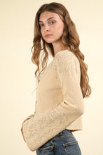 Load image into Gallery viewer, VERY J V-Neck Lace Detail Button Down Crop Ribbed Knit Top