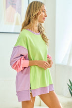Load image into Gallery viewer, First Love Color Block Long Sleeve Slit Sweatshirt