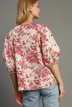 Load image into Gallery viewer, Umgee Floral Pleated Detail Lace Trim Sleeve Blouse
