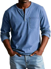 Load image into Gallery viewer, Mens V-neck Long-sleeved With Button Casual Solid Color Pullover Top