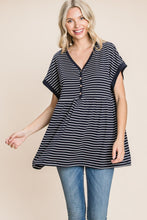 Load image into Gallery viewer, Cotton Bleu by Nu Label Striped Button Front Baby Doll Top