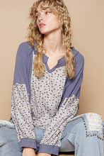 Load image into Gallery viewer, POL Waffle Knit Floral Notched Long Sleeve Top