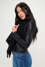 Load image into Gallery viewer, Coalition LA Knit Collared Faux Leather Crop Jacket