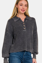 Load image into Gallery viewer, Zenana Washed Half Button Long Sleeve Sweater