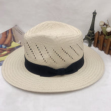 Load image into Gallery viewer, Striped Bow Flat-brimmed Straw Top Hat