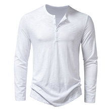 Load image into Gallery viewer, Men's Long-sleeved Fashion Casual Solid Color Pullover Button T-Shirt Top