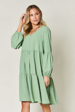 Load image into Gallery viewer, Double Take Full Size V-Neck Balloon Sleeve Tiered Dress