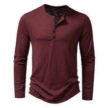 Load image into Gallery viewer, Men's Long-sleeved Fashion Casual Solid Color Pullover Button T-Shirt Top