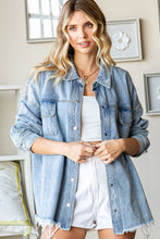 Load image into Gallery viewer, First Love Smile Face Button Down Raw Hem Denim Jacket