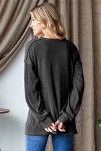 Load image into Gallery viewer, Heimish BE MERRY Ribbed Exposed Seam Long Sleeve T-Shirt