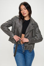 Load image into Gallery viewer, Coalition LA Zip Up Biker Jacket with Belt