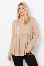 Load image into Gallery viewer, Be Stage Full Size Long Sleeve Peplum Cable Knit Hoodie