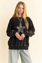 Load image into Gallery viewer, Davi & Dani Stud Star Patch Acid Washed Sweatshirt