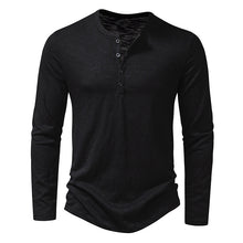 Load image into Gallery viewer, Men's Long-sleeved Fashion Casual Solid Color Pullover Button T-Shirt Top