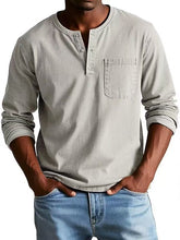 Load image into Gallery viewer, Mens V-neck Long-sleeved With Button Casual Solid Color Pullover Top