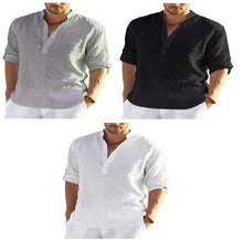 Load image into Gallery viewer, Men's Casual Cotton Linen Solid Color Long Sleeve Shirt