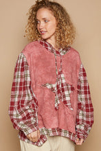 Load image into Gallery viewer, POL Star Patch Plaid Long Sleeve Hooded Top