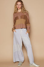 Load image into Gallery viewer, POL Half Button Color Block Drop Shoulder Knit Top