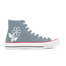 Load image into Gallery viewer, Ti Amo I love you - Exclusive Brand - Regent Grey - White Daisy - High Top Canvas Shoes - White  Soles