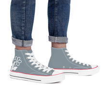 Load image into Gallery viewer, Ti Amo I love you - Exclusive Brand - Regent Grey - White Daisy - High Top Canvas Shoes - White  Soles