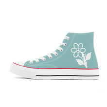 Load image into Gallery viewer, Ti Amo I love you - Exclusive Brand - Shadow Green 2 - White Daisy - High Top Canvas Shoes - White Soles