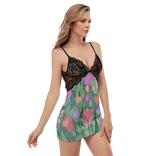 Load image into Gallery viewer, Ti Amo I love you - Exclusive Brand - Tulip - Women's Back Straps Cami Dress With Lace