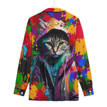 Load image into Gallery viewer, Ti Amo I love you - Exclusive Brand - Rainbow Paint Splatter Cats - Women's Loose Elastic-Back Shirt With Long Sleeves