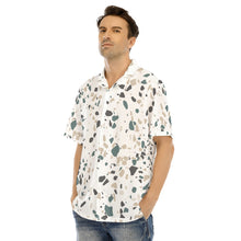 Load image into Gallery viewer, Ti Amo I love you - Exclusive Brand - White with Bone/Gulf Stream/ Storm Dust Spots - Men's Hawaiian Shirt With Button Closure