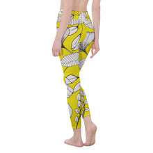 Load image into Gallery viewer, Ti Amo I love you - Exclusive Brand - Barberry with White Leaves - Women's High Waist Leggings | Side Stitch Closure