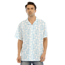 Load image into Gallery viewer, Ti Amo I love you - Exclusive Brand - White with Cornflower Blue Rectangles - Men's Hawaiian Shirt With Button Closure