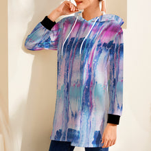 Load image into Gallery viewer, Ti Amo I love you - Exclusive Brand - Mulberry & Kashmir Blue Floating Paint Pattern - Women's Hoodie Mini Dress