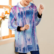 Load image into Gallery viewer, Ti Amo I love you - Exclusive Brand - Mulberry & Kashmir Blue Floating Paint Pattern - Women's Hoodie Mini Dress