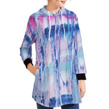 Load image into Gallery viewer, Ti Amo I love you - Exclusive Brand - Mulberry & Kashmir Blue Floating Paint Pattern - Women's Hoodie Mini Dress