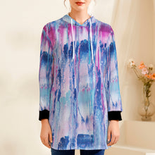 Load image into Gallery viewer, Ti Amo I love you - Exclusive Brand - Mulberry & Kashmir Blue Floating Paint Pattern - Women's Hoodie Mini Dress
