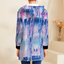 Load image into Gallery viewer, Ti Amo I love you - Exclusive Brand - Mulberry & Kashmir Blue Floating Paint Pattern - Women's Hoodie Mini Dress