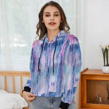 Load image into Gallery viewer, Ti Amo I love you  - Exclusive Brand - Mulberry & Kashmir Blue Floating Paint Pattern- Women's Cropped Hoodie