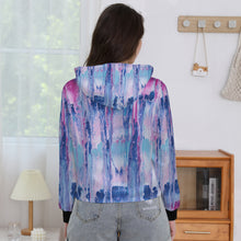 Load image into Gallery viewer, Ti Amo I love you  - Exclusive Brand - Mulberry & Kashmir Blue Floating Paint Pattern- Women's Cropped Hoodie